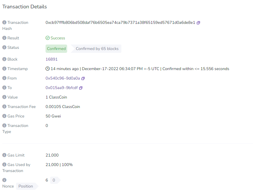 Screenshot of BlockScout showing transaction